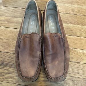 ECCO Mocs Mens 12-12.5 Brown Leather Loafer Slip On Comfort Shoes EU 46